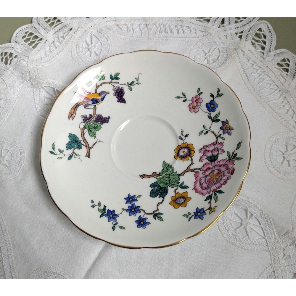 Vintage Grosvenor China Saucer, English Bone China‎ Tea Saucer, Floral Bird